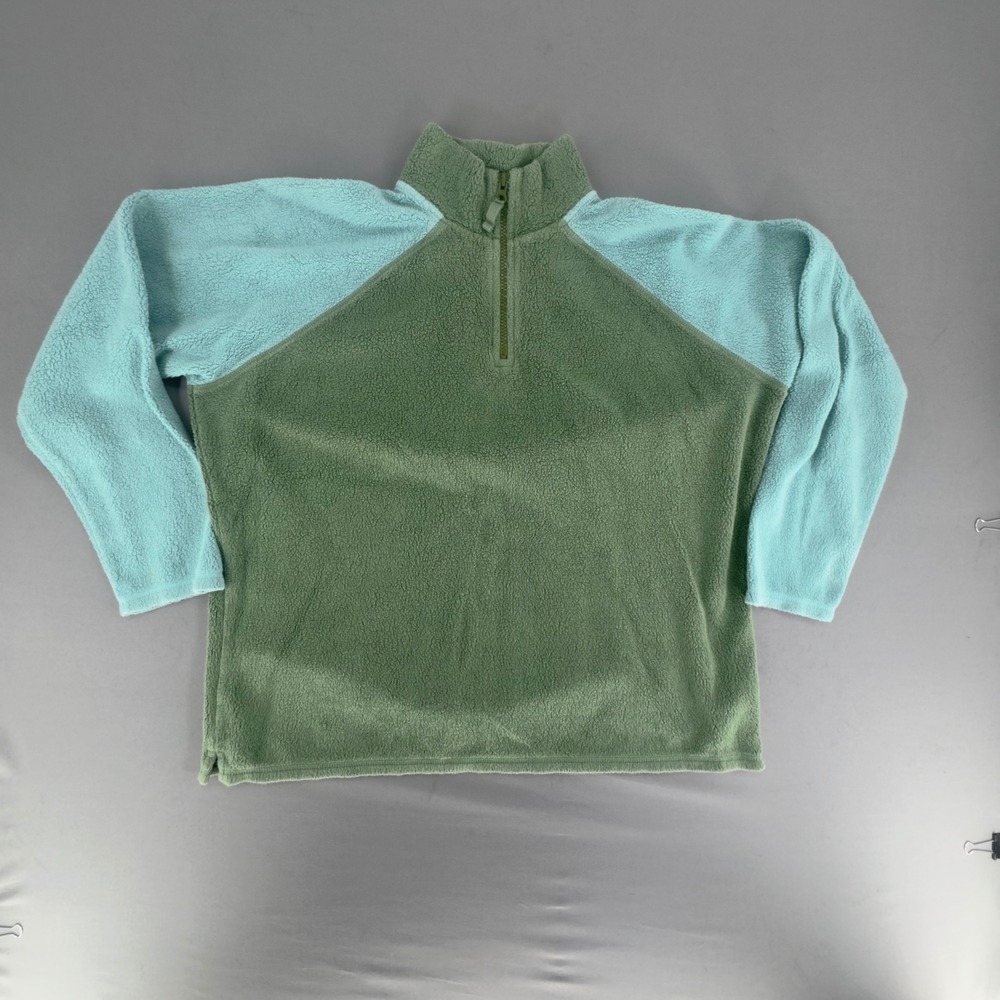 Vintage Y2K Boden Fleece 1/4 Zip XL Color Block Made Portugal Raglan Green Blue⁠